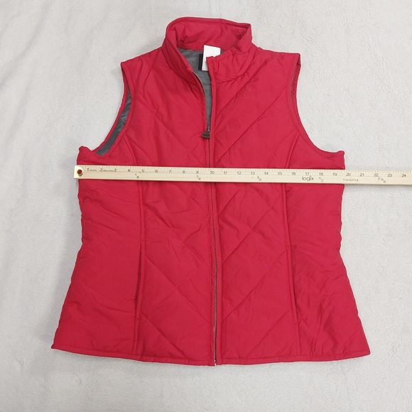 Dickies Women's Puffer Vest Jacket Red Winter Collar Pockets Size Medium - Picture 3 of 8